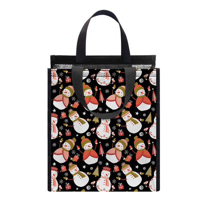 Holiday Snowman Pattern Print Insulated Lunch Tote
