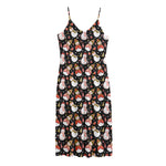 Holiday Snowman Pattern Print Jersey Midi Cami Dress