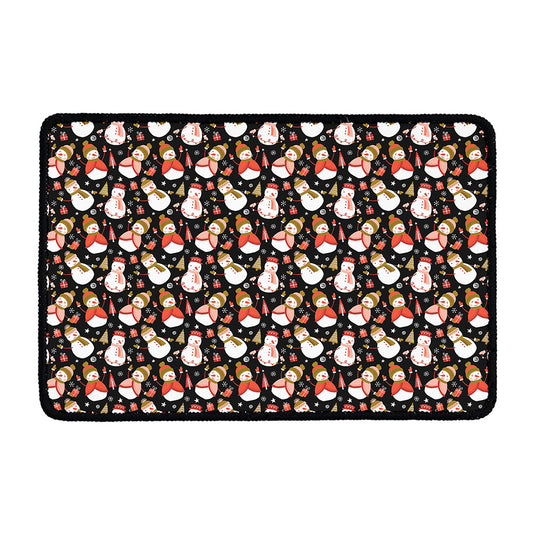 Holiday Snowman Pattern Print Kitchen Mat