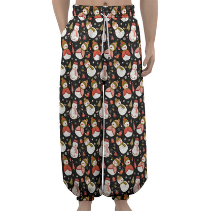 Holiday Snowman Pattern Print Lantern Pants