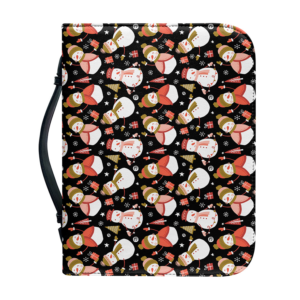 Holiday Snowman Pattern Print Leather Bible Cover