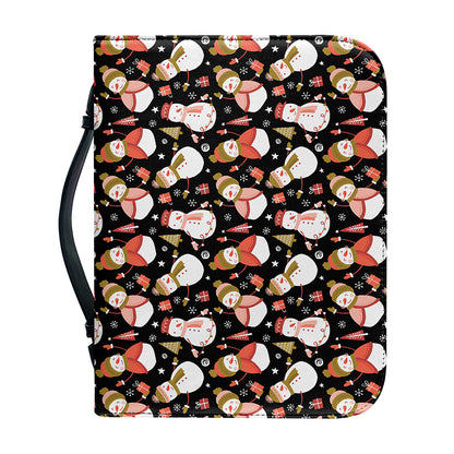 Holiday Snowman Pattern Print Leather Bible Cover