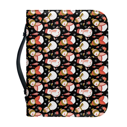 Holiday Snowman Pattern Print Leather Bible Cover