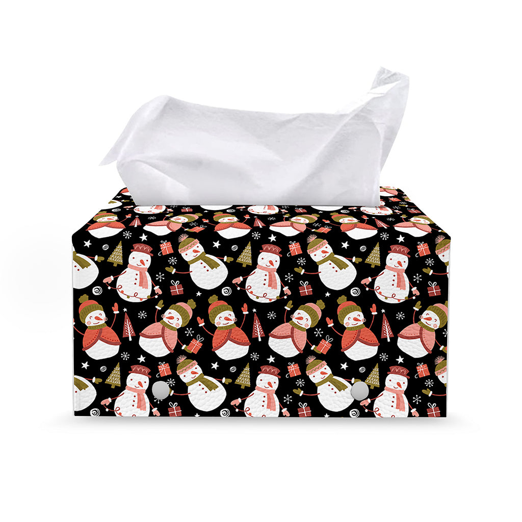 Holiday Snowman Pattern Print Leather Tissue Box Cover