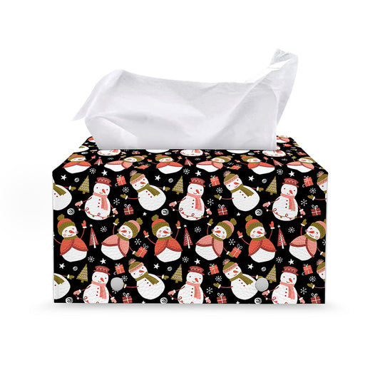 Holiday Snowman Pattern Print Leather Tissue Box Cover