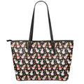 Holiday Snowman Pattern Print Leather Tote Bag With Zipper
