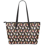 Holiday Snowman Pattern Print Leather Tote Bag