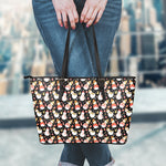 Holiday Snowman Pattern Print Leather Tote Bag
