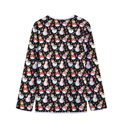 Holiday Snowman Pattern Print Long Sleeve Short Coat