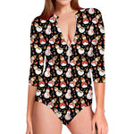 Holiday Snowman Pattern Print Long Sleeve Swimsuit