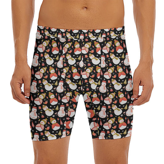 Holiday Snowman Pattern Print Men's Long Boxer Briefs