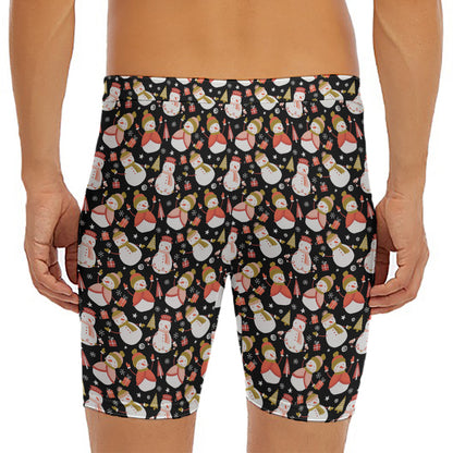Holiday Snowman Pattern Print Men's Long Boxer Briefs
