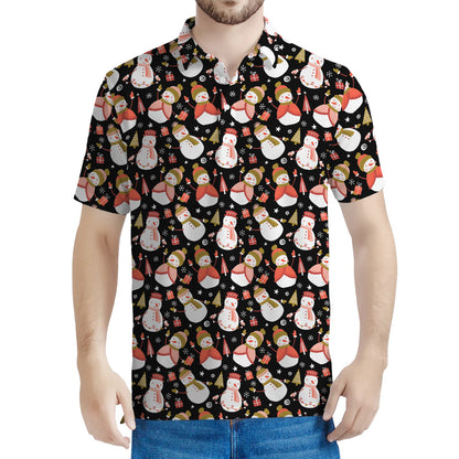 Holiday Snowman Pattern Print Men's Polo Shirt