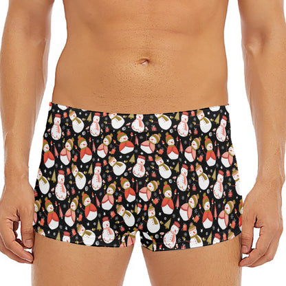 Holiday Snowman Pattern Print Men's Short Boxer Briefs