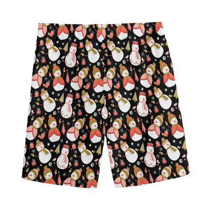 Holiday Snowman Pattern Print Men's Sports Shorts