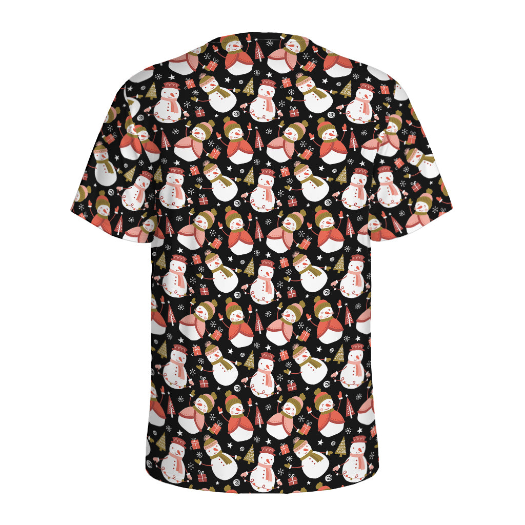 Holiday Snowman Pattern Print Men's Sports T-Shirt