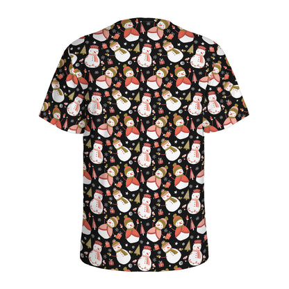 Holiday Snowman Pattern Print Men's Sports T-Shirt