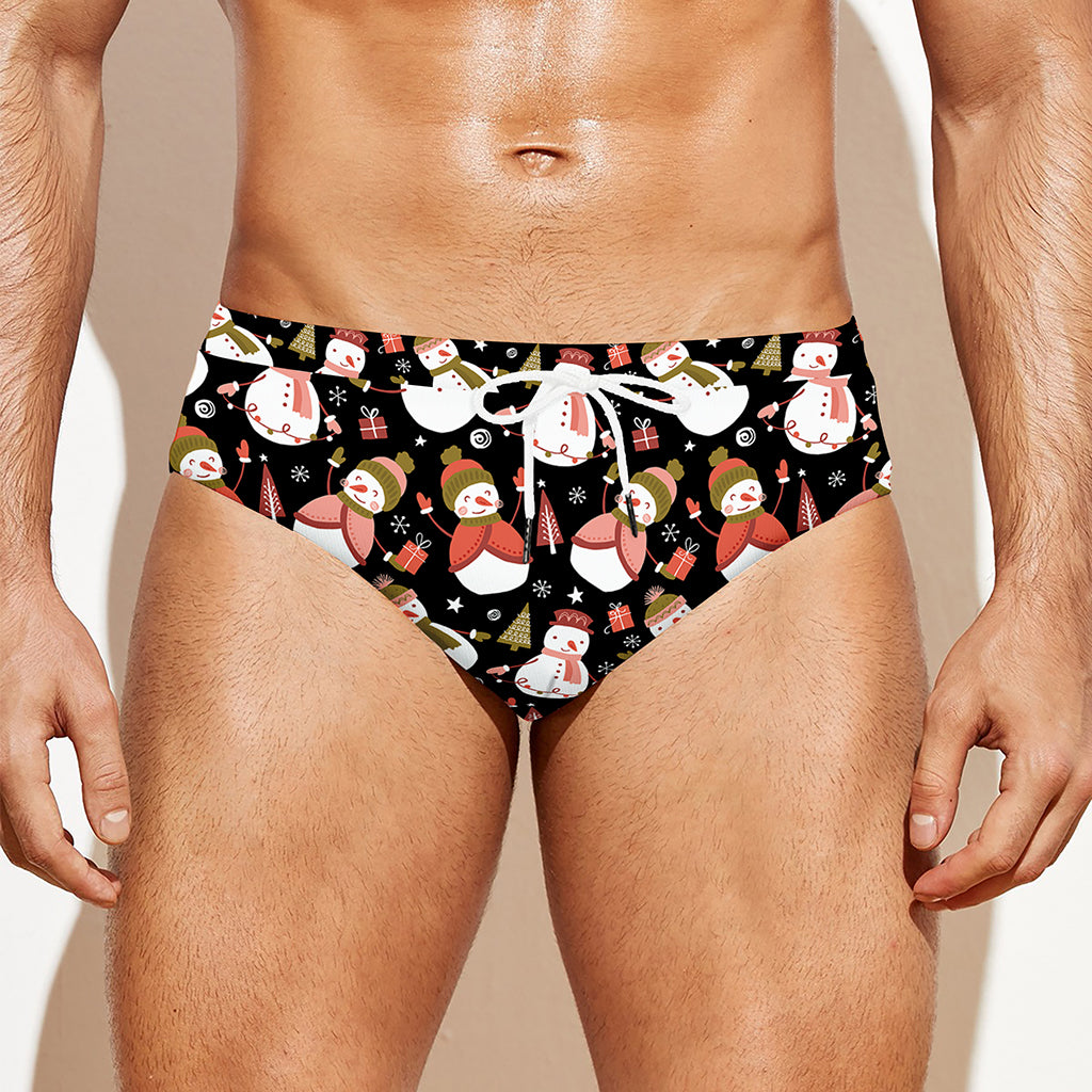 Holiday Snowman Pattern Print Men's Swim Briefs