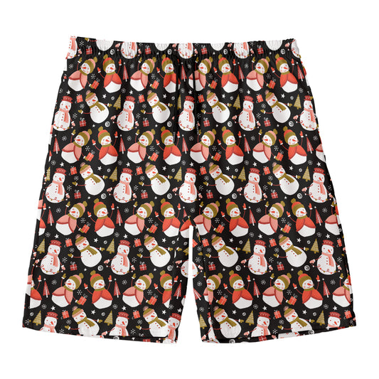 Holiday Snowman Pattern Print Men's Swim Trunks