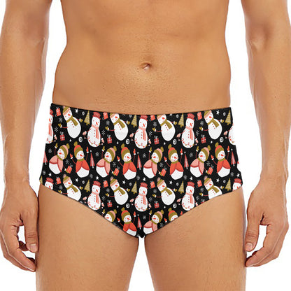 Holiday Snowman Pattern Print Men's Triangle Swim Briefs