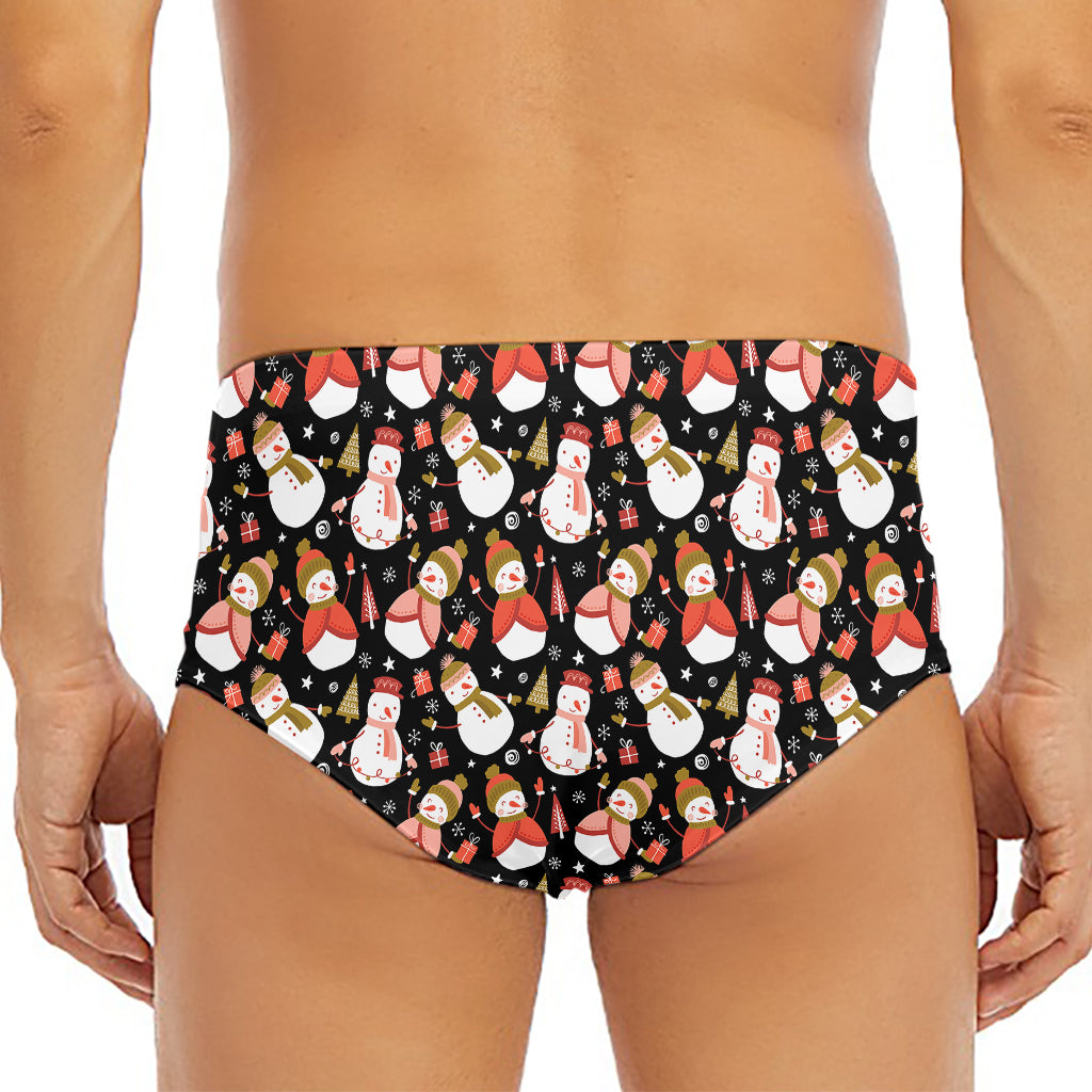 Holiday Snowman Pattern Print Men's Triangle Swim Briefs