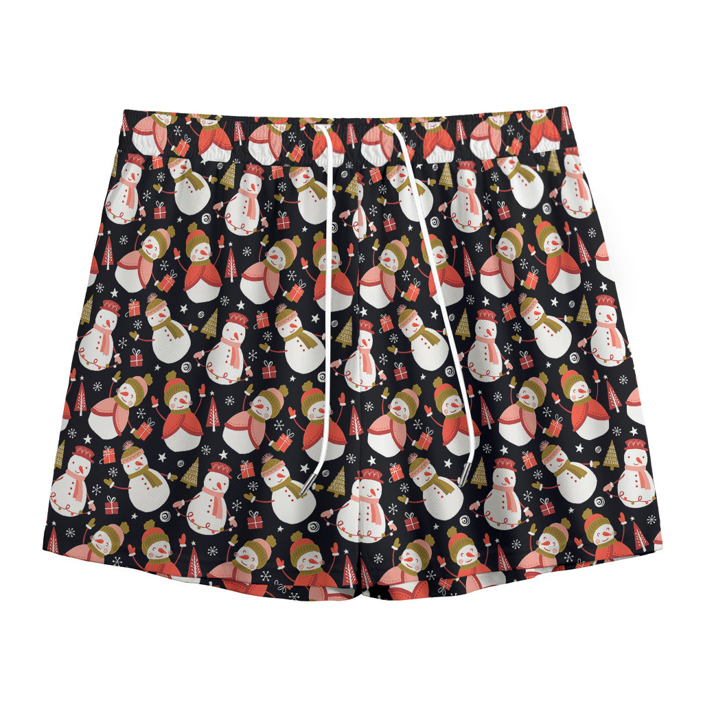 Holiday Snowman Pattern Print Mesh Shorts