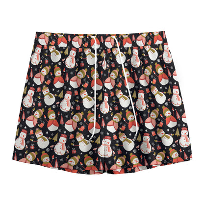 Holiday Snowman Pattern Print Mesh Shorts