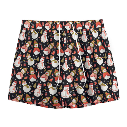Holiday Snowman Pattern Print Mesh Shorts