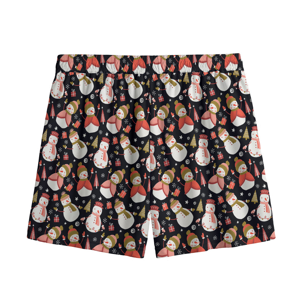 Holiday Snowman Pattern Print Mesh Shorts