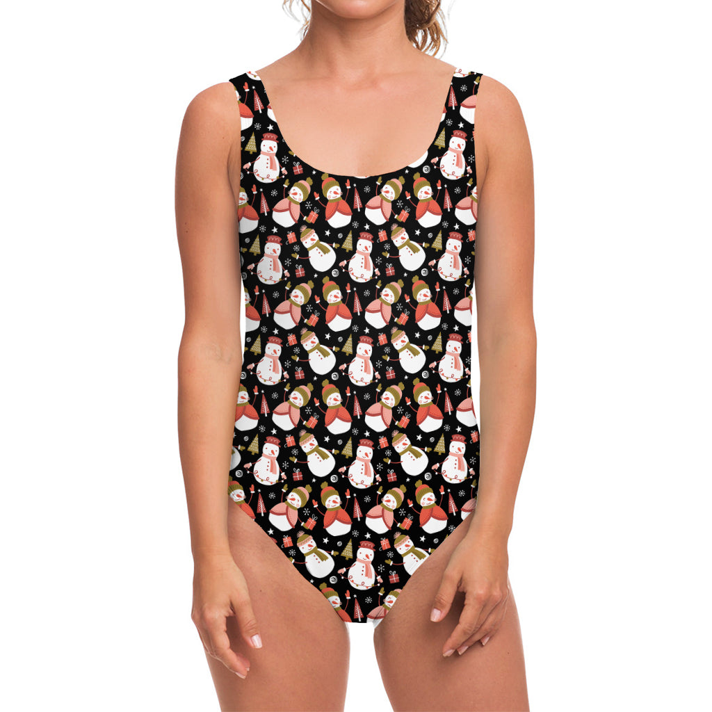 Holiday Snowman Pattern Print One Piece Swimsuit