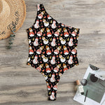 Holiday Snowman Pattern Print One Shoulder Bodysuit