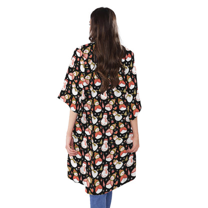 Holiday Snowman Pattern Print Open Front Beach Cover Up