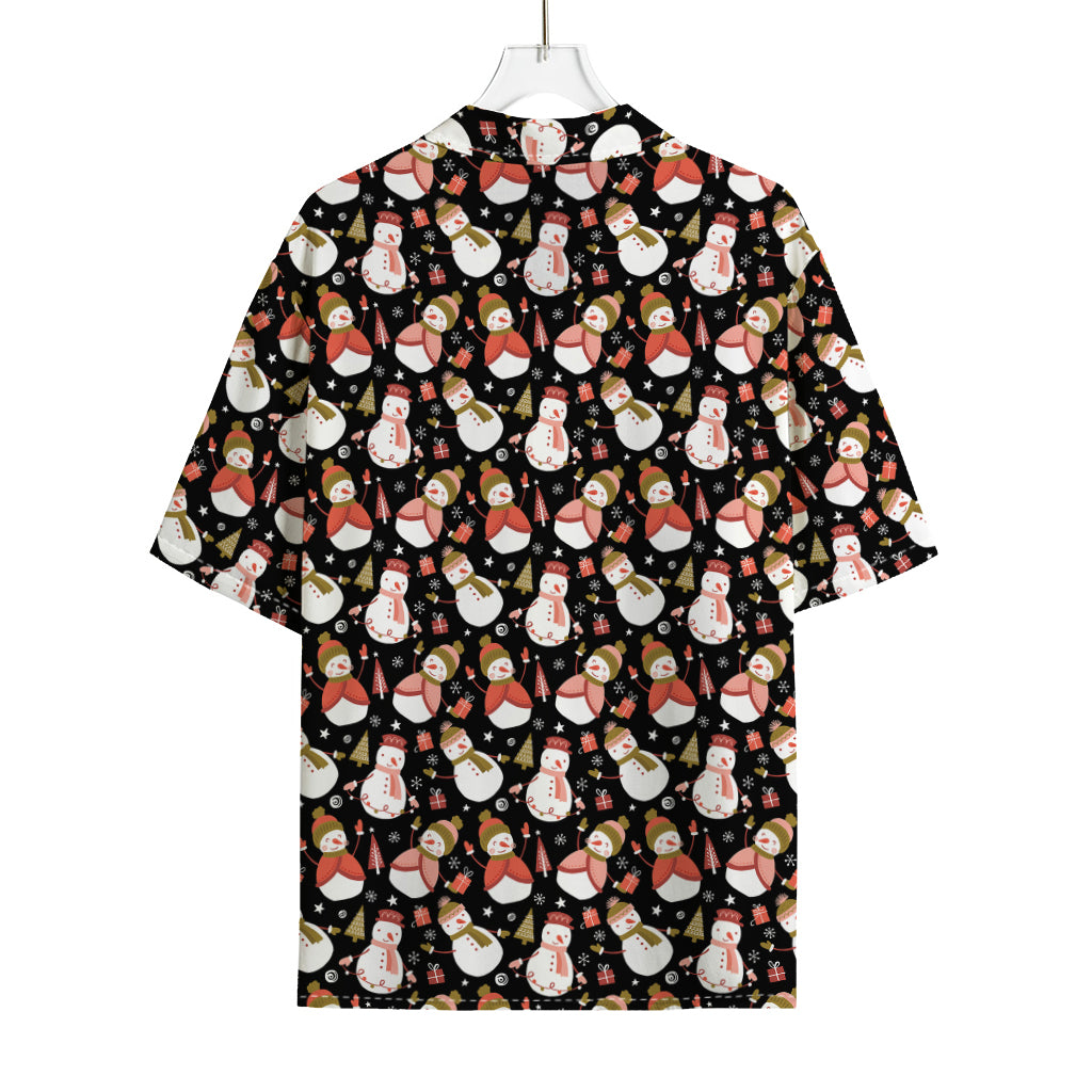 Holiday Snowman Pattern Print Rayon Hawaiian Shirt