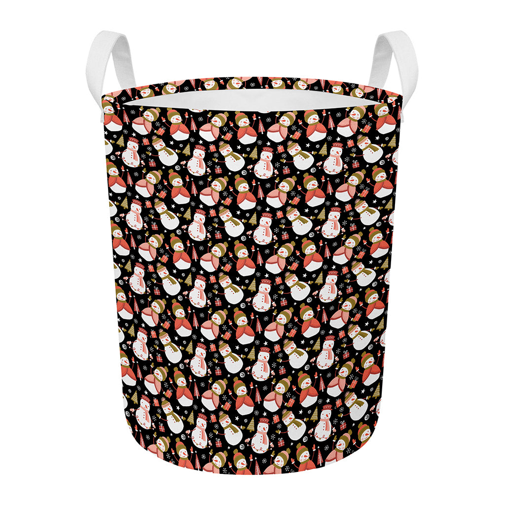Holiday Snowman Pattern Print Round Laundry Basket
