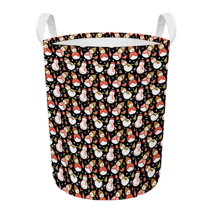 Holiday Snowman Pattern Print Round Laundry Basket