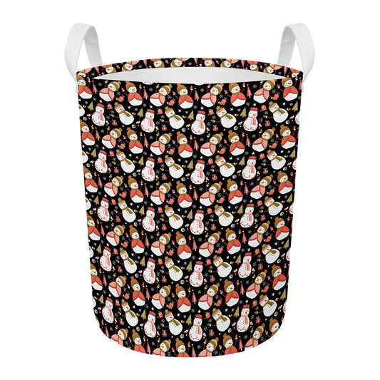 Holiday Snowman Pattern Print Round Laundry Basket