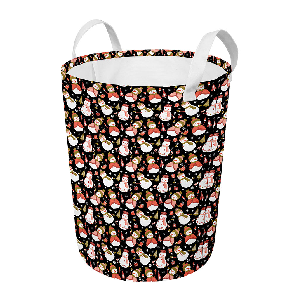 Holiday Snowman Pattern Print Round Laundry Basket