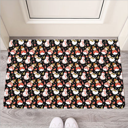 Holiday Snowman Pattern Print Rubber Doormat