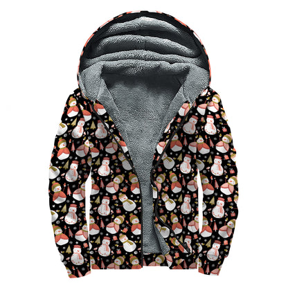 Holiday Snowman Pattern Print Sherpa Lined Zip Up Hoodie