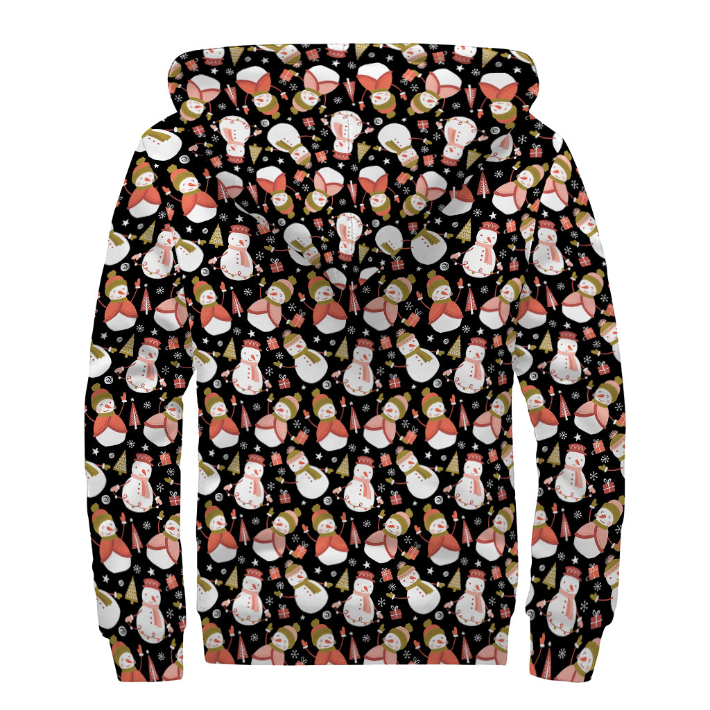 Holiday Snowman Pattern Print Sherpa Lined Zip Up Hoodie