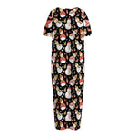 Holiday Snowman Pattern Print Short Sleeve Long Nightdress
