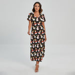 Holiday Snowman Pattern Print Short Sleeve Maxi Dress