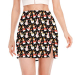 Holiday Snowman Pattern Print Side Slit Mini Skirt