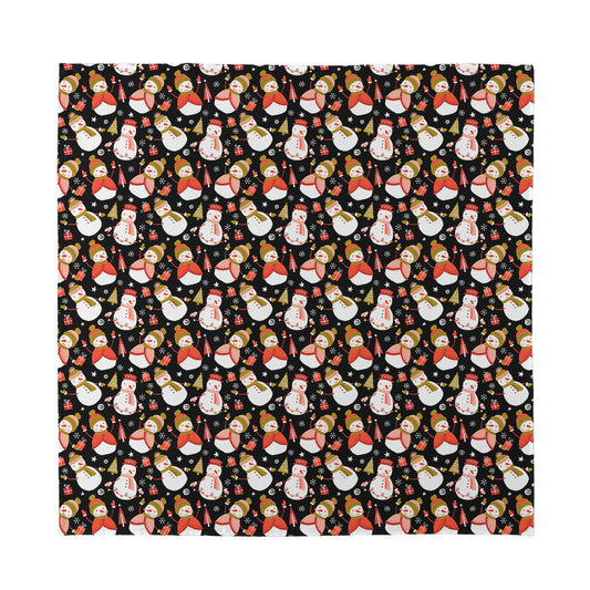 Holiday Snowman Pattern Print Silk Bandana