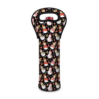 Holiday Snowman Pattern Print Single Neoprene Wine Tote