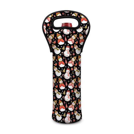 Holiday Snowman Pattern Print Single Neoprene Wine Tote