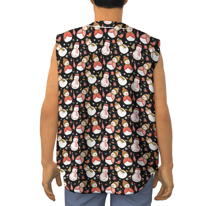 Holiday Snowman Pattern Print Sleeveless Baseball Jersey