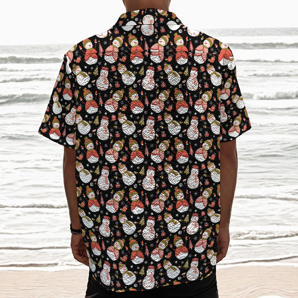 Holiday Snowman Pattern Print Textured Short Sleeve Shirt