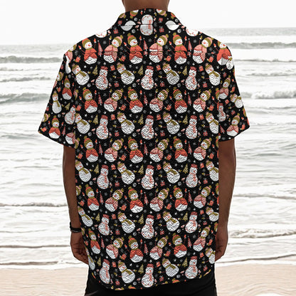 Holiday Snowman Pattern Print Textured Short Sleeve Shirt