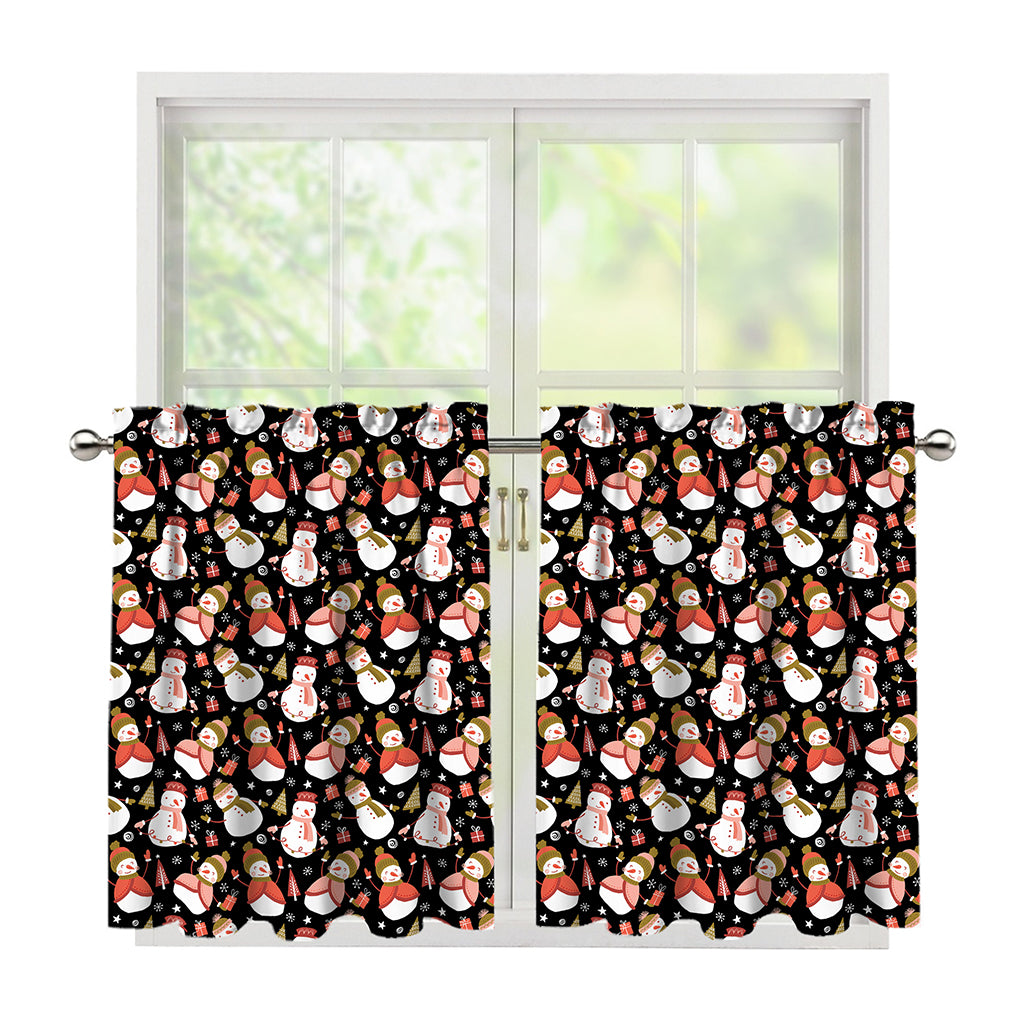 Holiday Snowman Pattern Print Tier Curtains